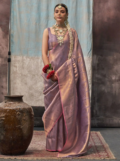 Bewitching Purple Zari Weaving Silk Event Wear Saree With Blouse